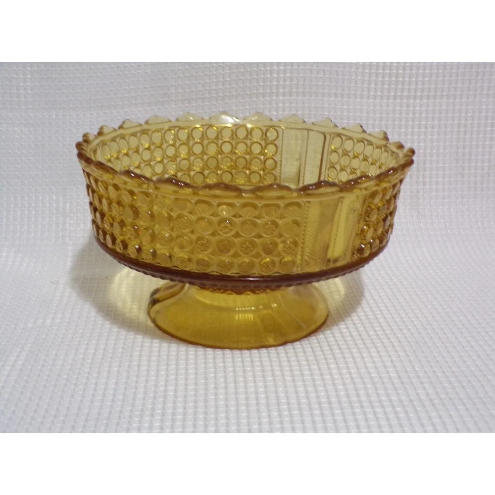 Indiana Glass Compote Pedestal Candy Dish Amber Honeycomb Thumbprint Bubble Edge